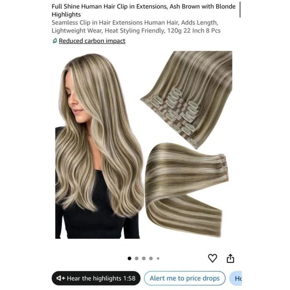 Full Shine Human Hair Seamless Clip in 22inch Hair Extensions- 8pcs-120G